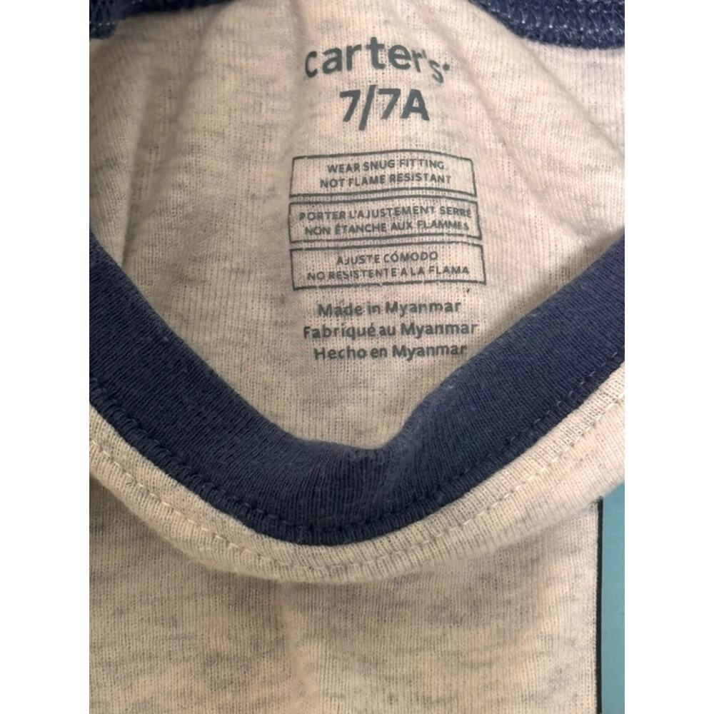 Carter's Boys Pizza Pajama set Snug Fit Long Sleeve Pants Gray/Blue 7 7A - Picture 3 of 9